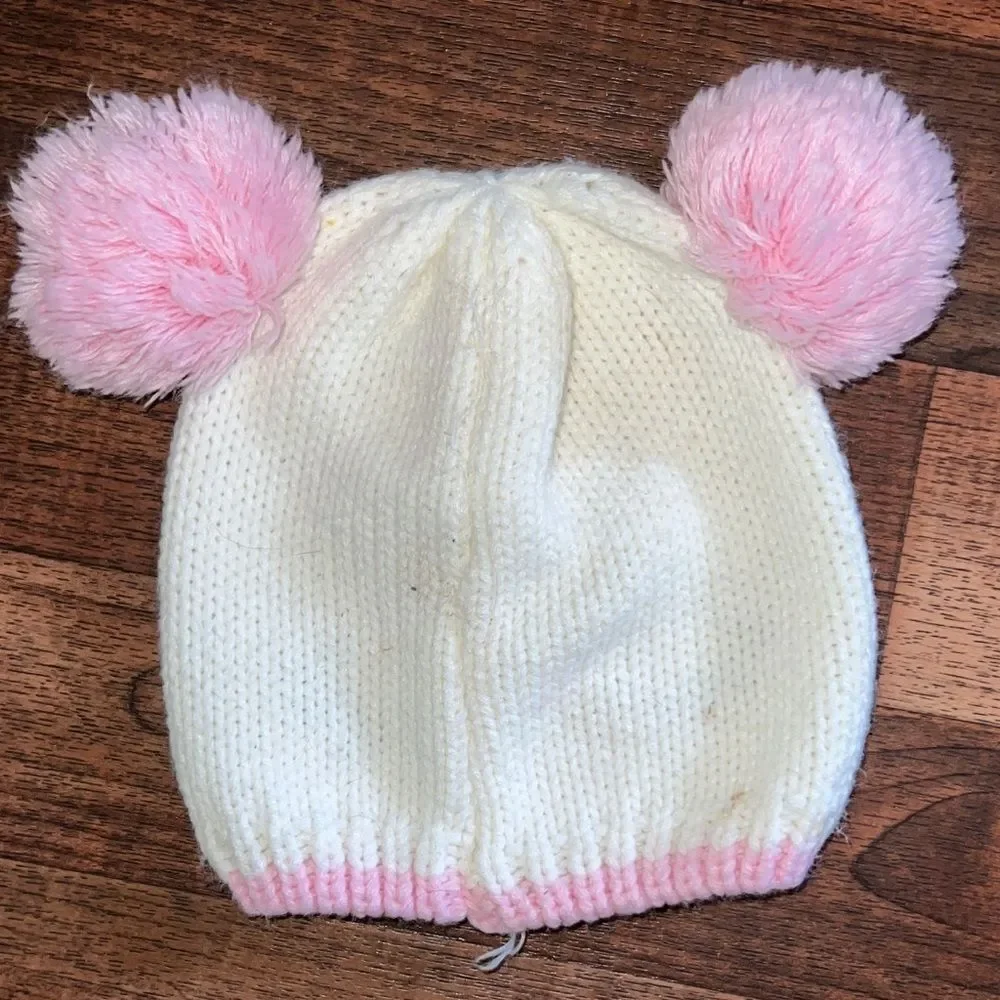 Cozy Pink and White Pom-Pom Kids Hat